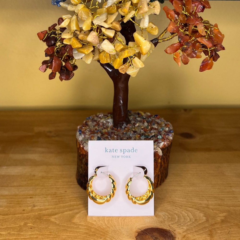 Kate Spade French Twist Gold-Tone Huggie Hoop Earrings w/ Light Pink Dust Cover - Picture 6 of 10